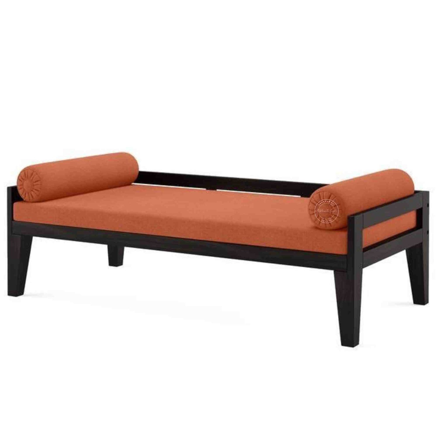 Frag Daybed with solid Sheesham wood, saffron jute fabric, matte black finish and DIY design furniture.