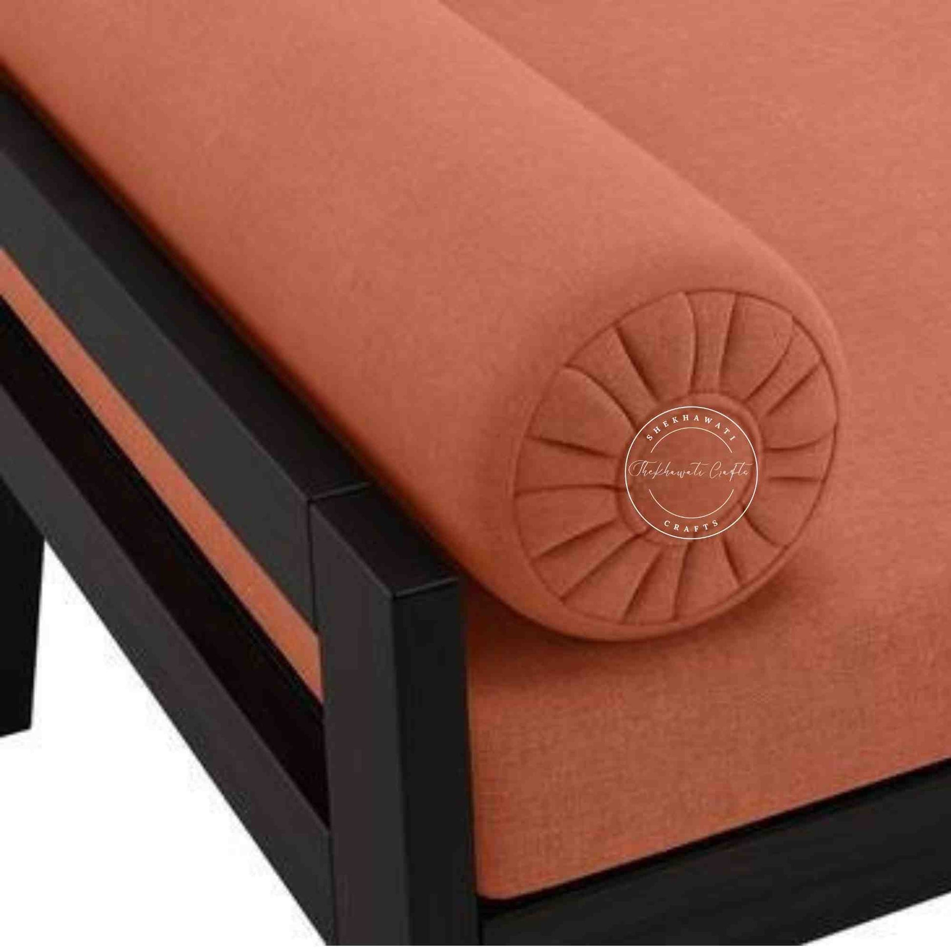 Frag Daybed with solid Sheesham wood, saffron jute fabric, matte black finish and DIY design furniture.