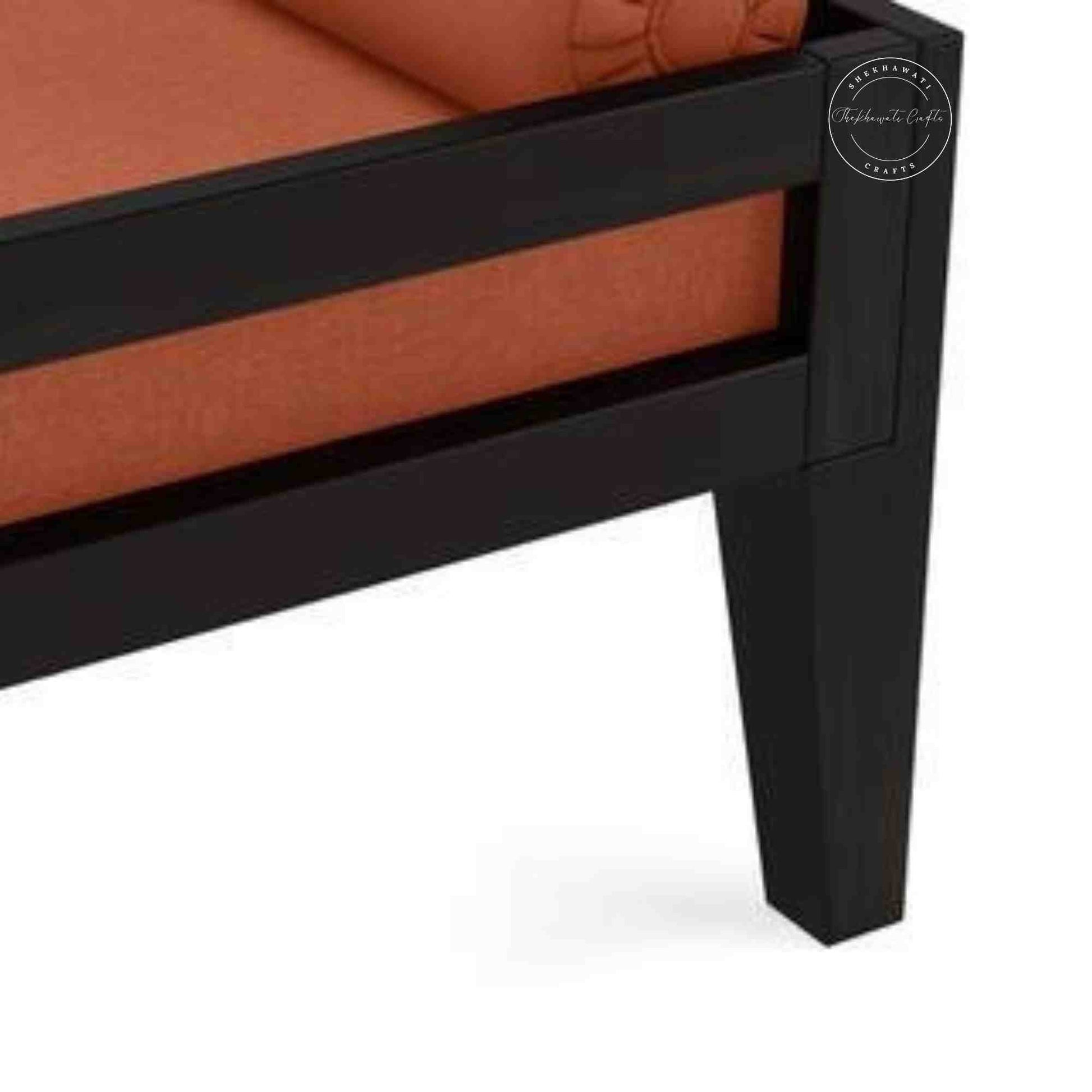 Frag Daybed with solid Sheesham wood, saffron jute fabric, matte black finish and DIY design furniture.