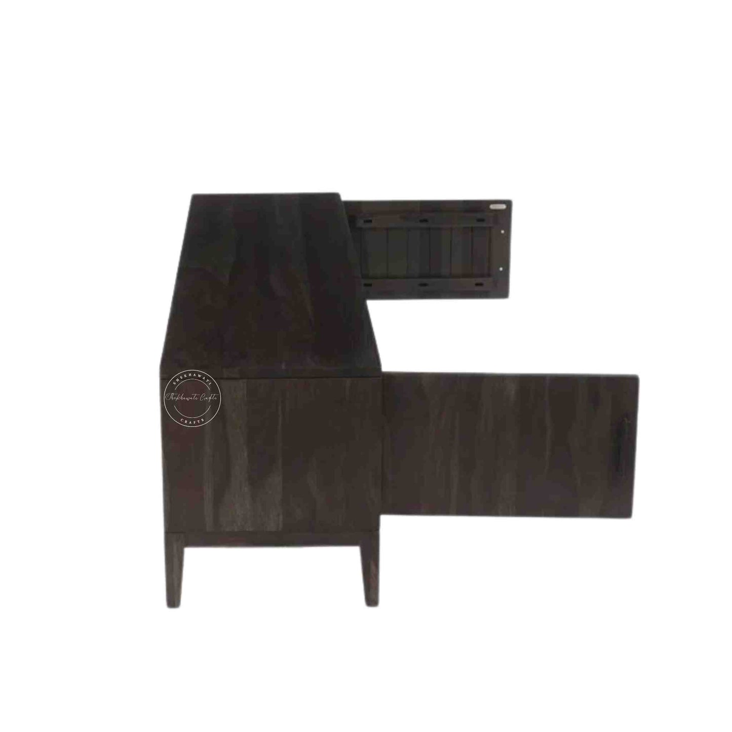 hayden tv unit handcrafted with sheesham wood with 2 doors and an open shelf.