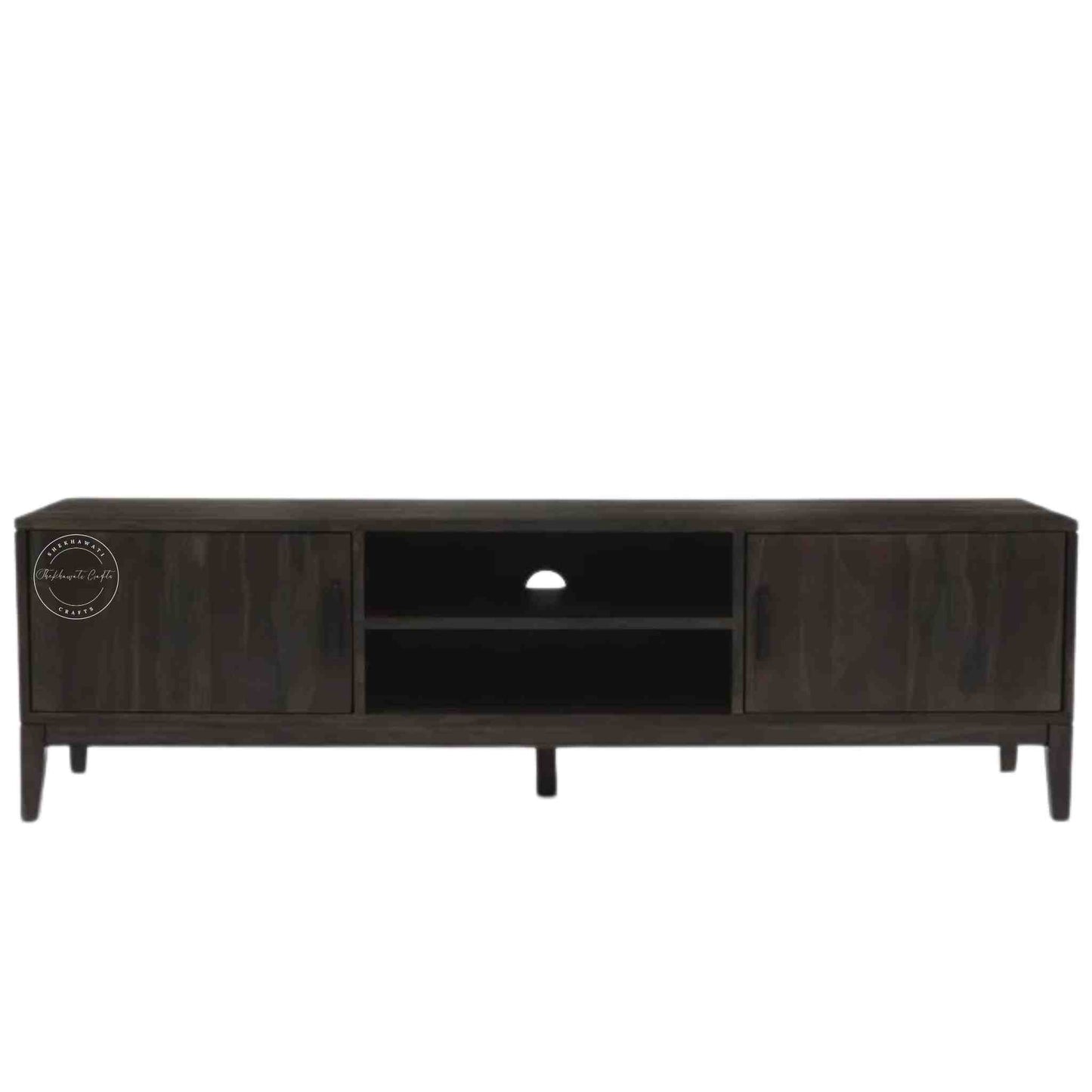 hayden tv unit handcrafted with sheesham wood with 2 doors and an open shelf.