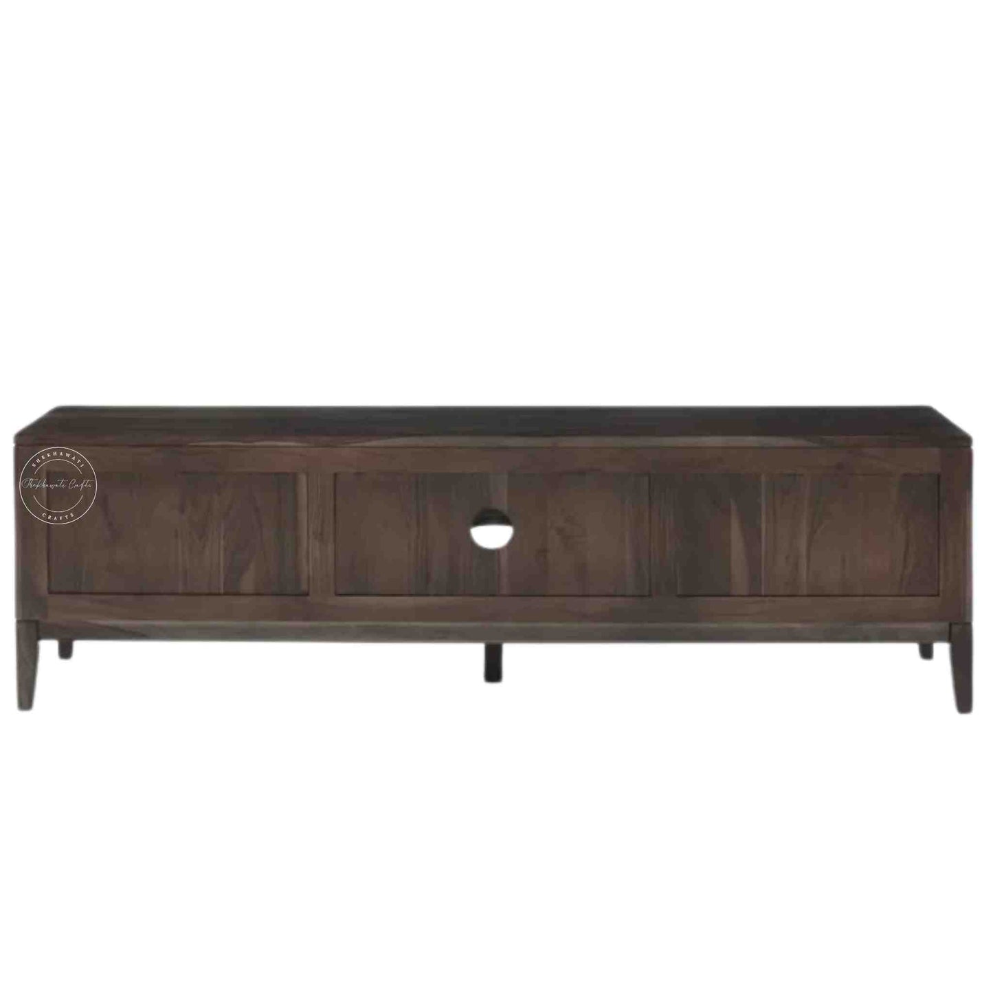 hayden tv unit handcrafted with sheesham wood with 2 doors and an open shelf.