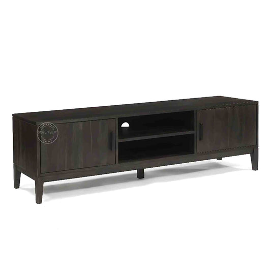 hayden tv unit handcrafted with sheesham wood with 2 doors and an open shelf.
