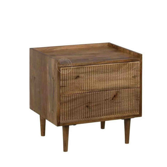 hazal 2 drawer bedside handmade with mango wood and a natural mango stain finish