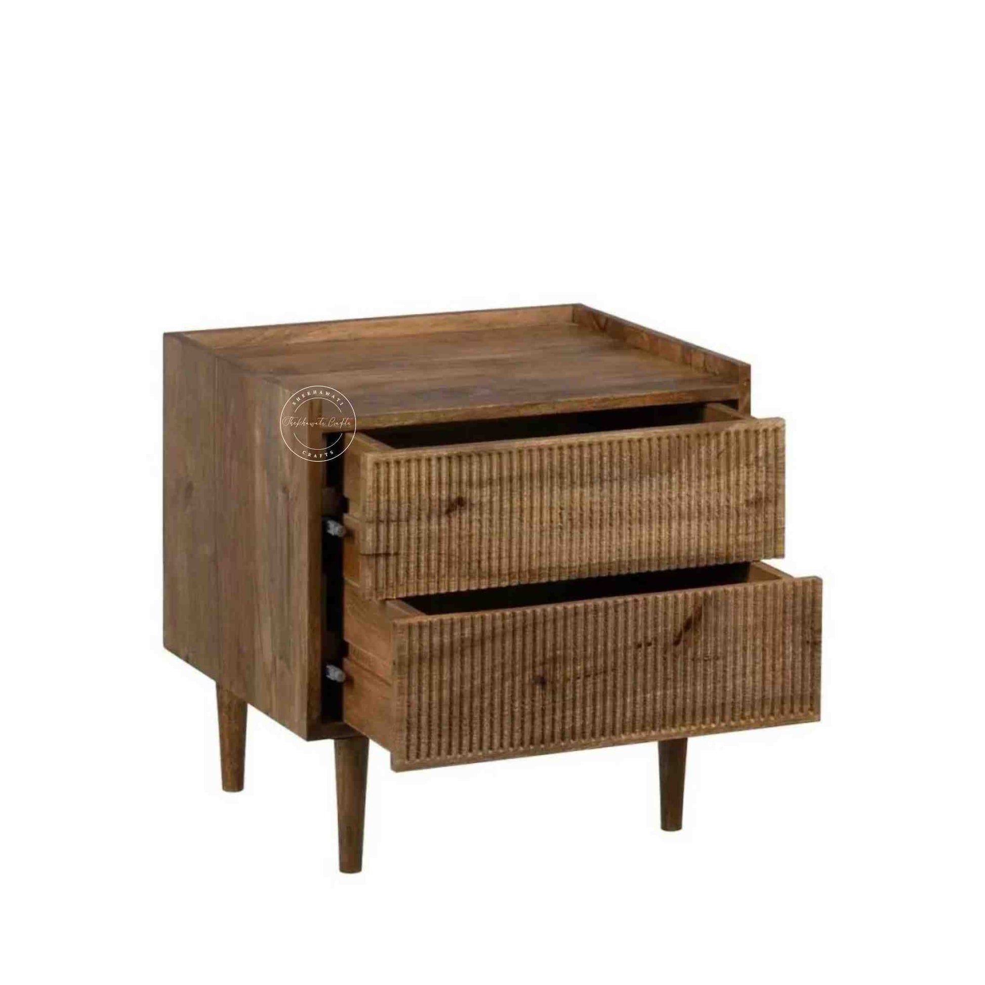 hazal 2 drawer bedside handmade with mango wood and a natural mango stain finish