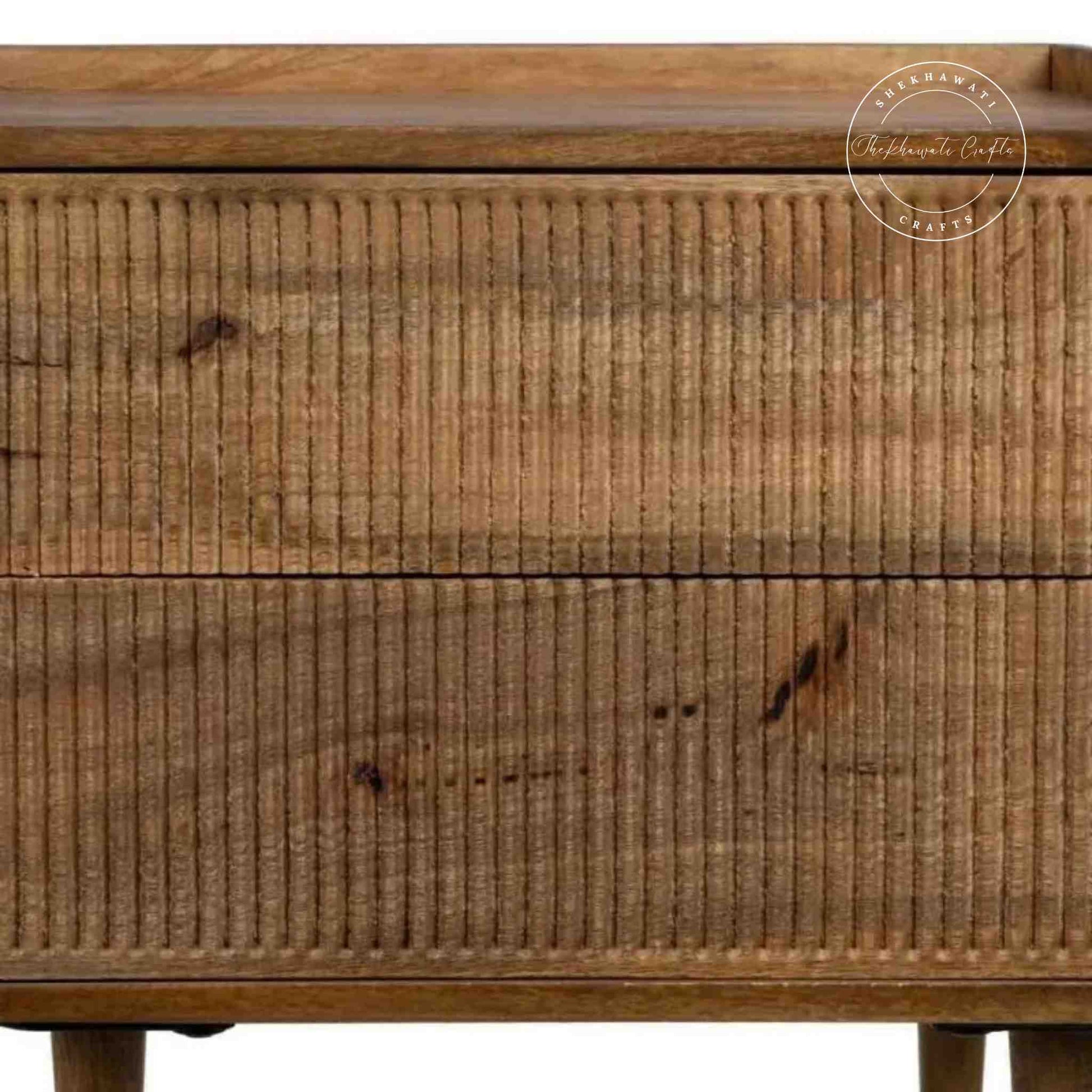 hazal 2 drawer bedside handmade with mango wood and a natural mango stain finish