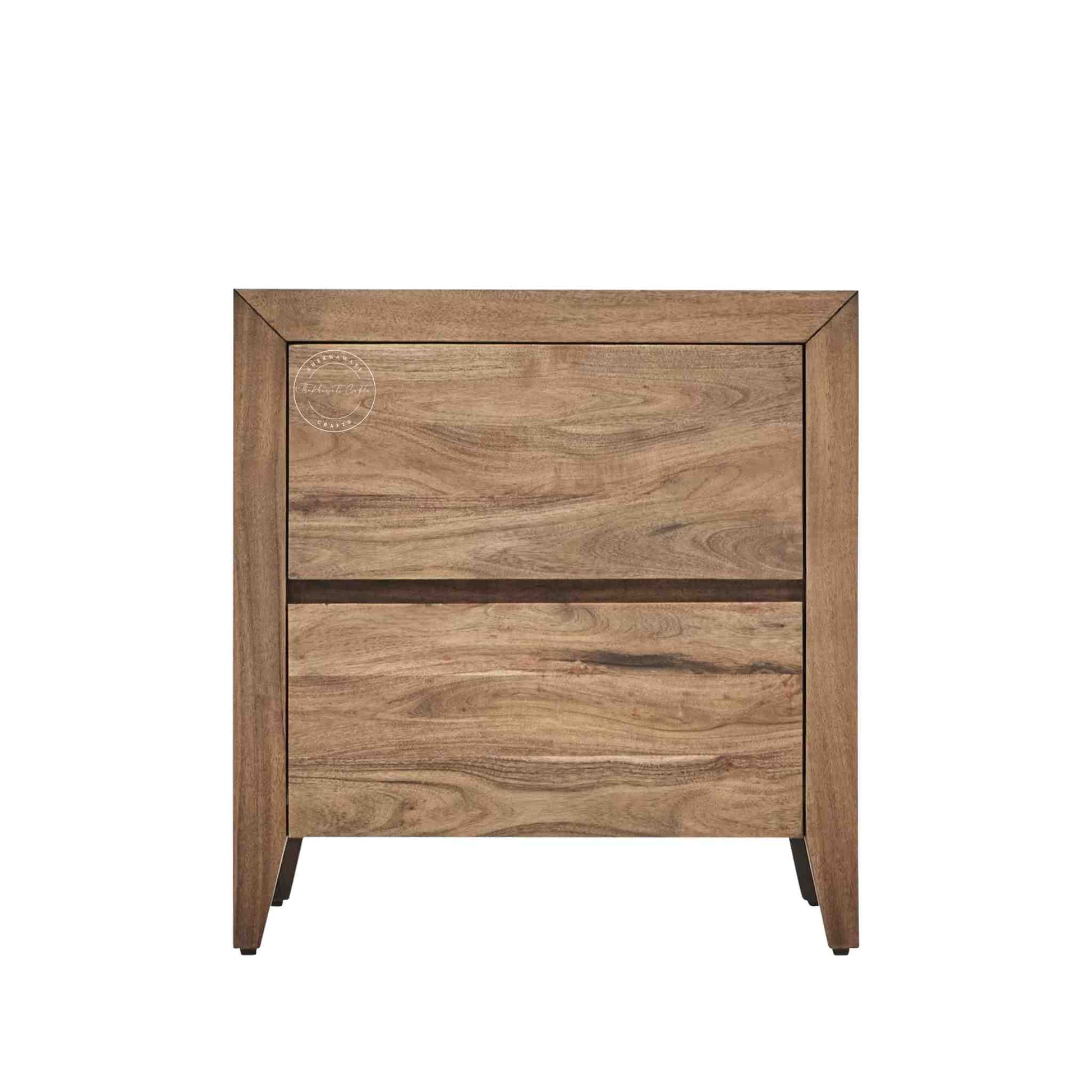 Helios Bedside Table is handcrafted from acacia wood and has 2 drawers for storage