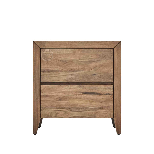 Helios Bedside Table is handcrafted from acacia wood and has 2 drawers for storage