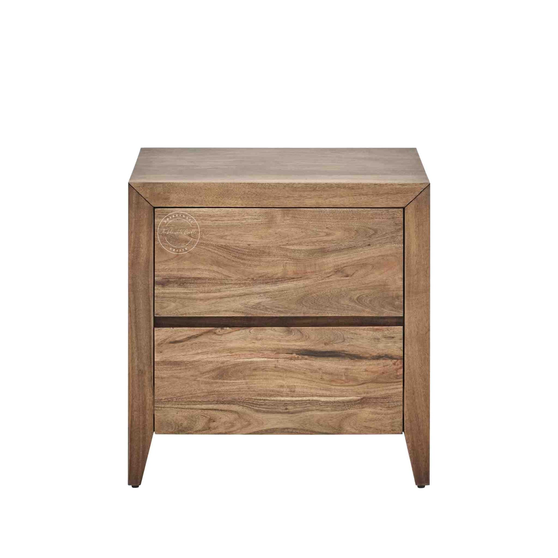 Helios Bedside Table is handcrafted from acacia wood and has 2 drawers for storage