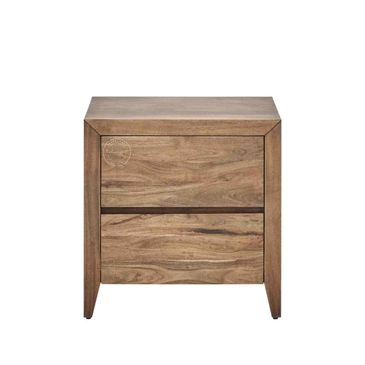Helios Bedside Table is handcrafted from acacia wood and has 2 drawers for storage