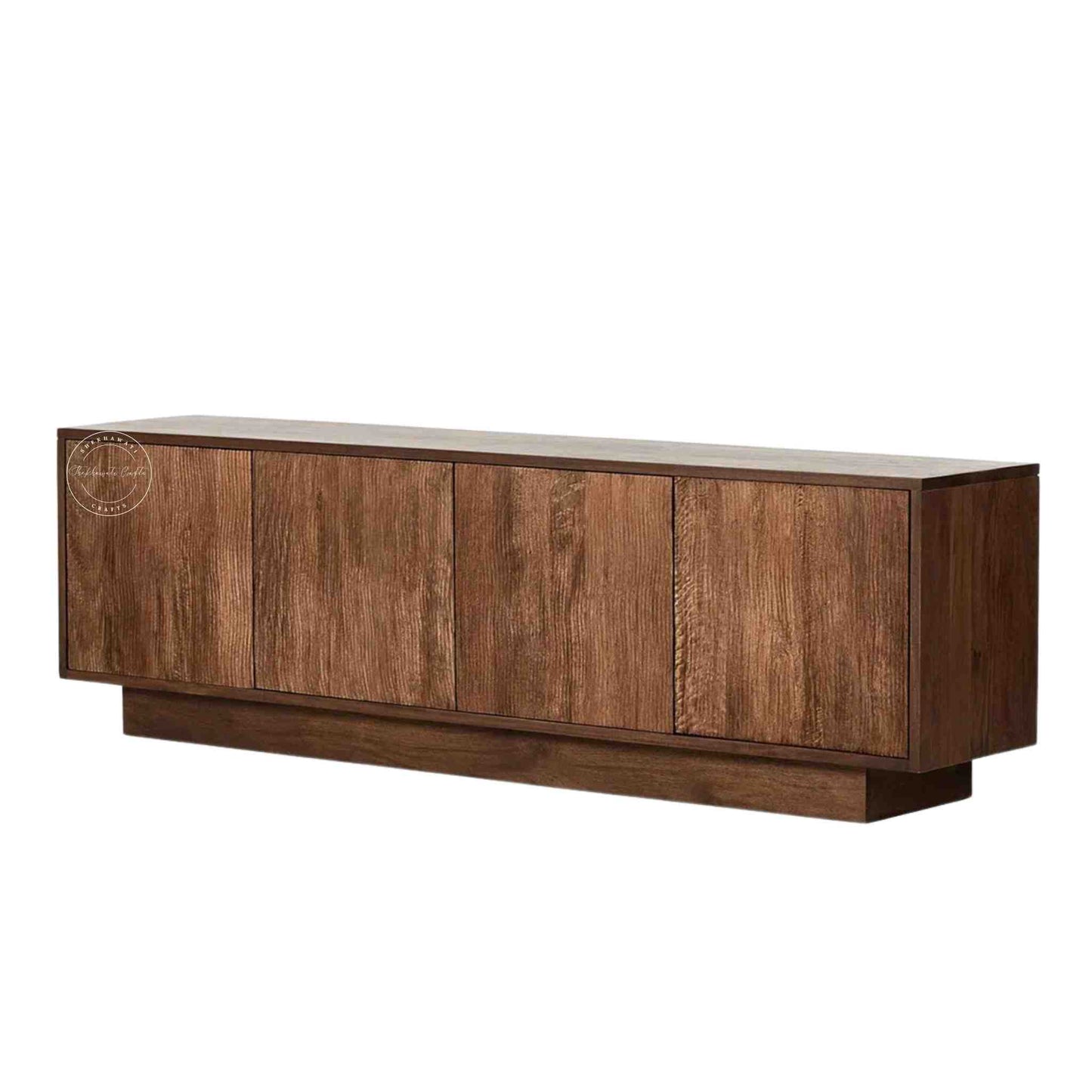 handmade helios solid wood TV unit with natural mango wood finish and 4 doors.