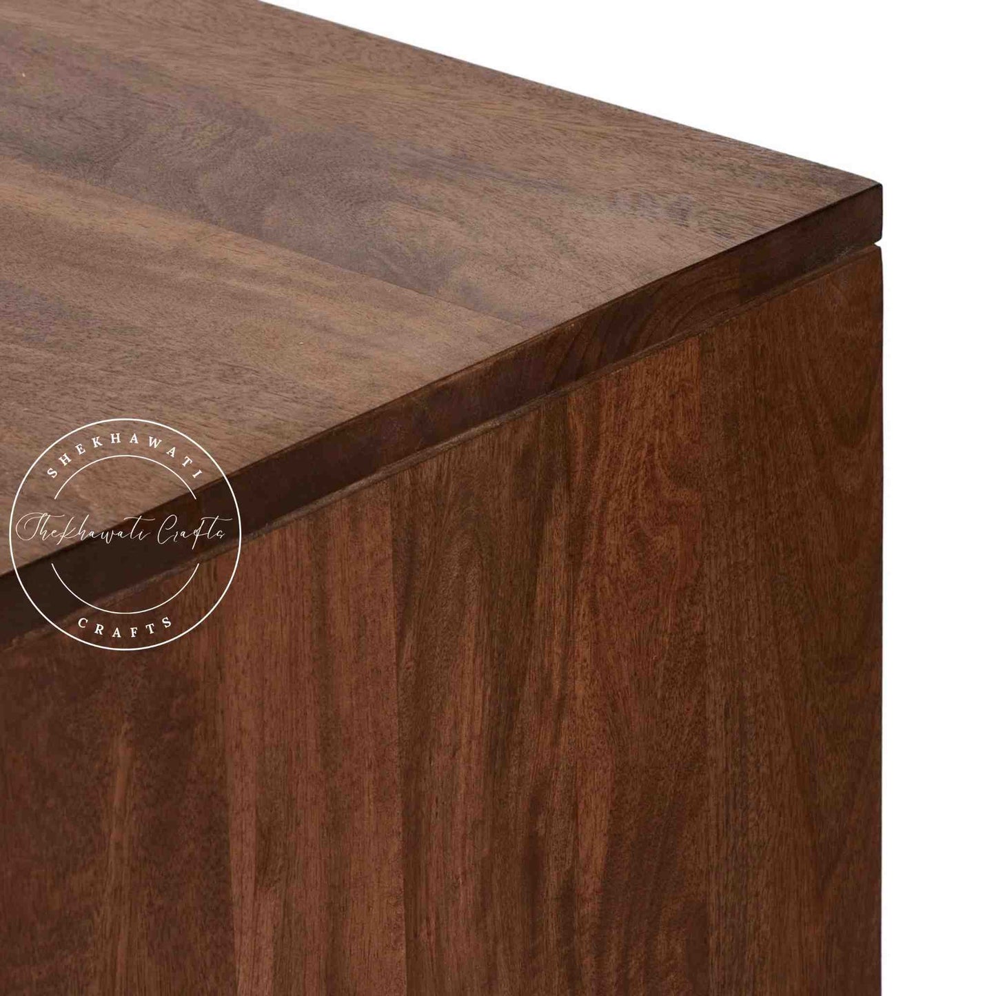 handmade helios solid wood TV unit with natural mango wood finish and 4 doors.