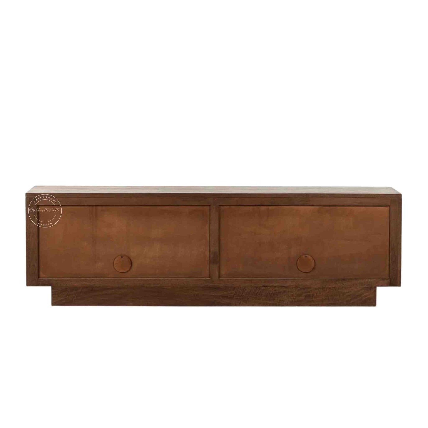 handmade helios solid wood TV unit with natural mango wood finish and 4 doors.