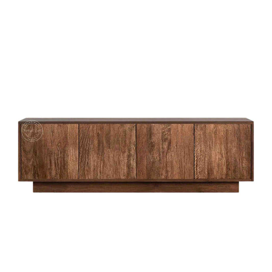 handmade helios solid wood TV unit with natural mango wood finish and 4 doors.