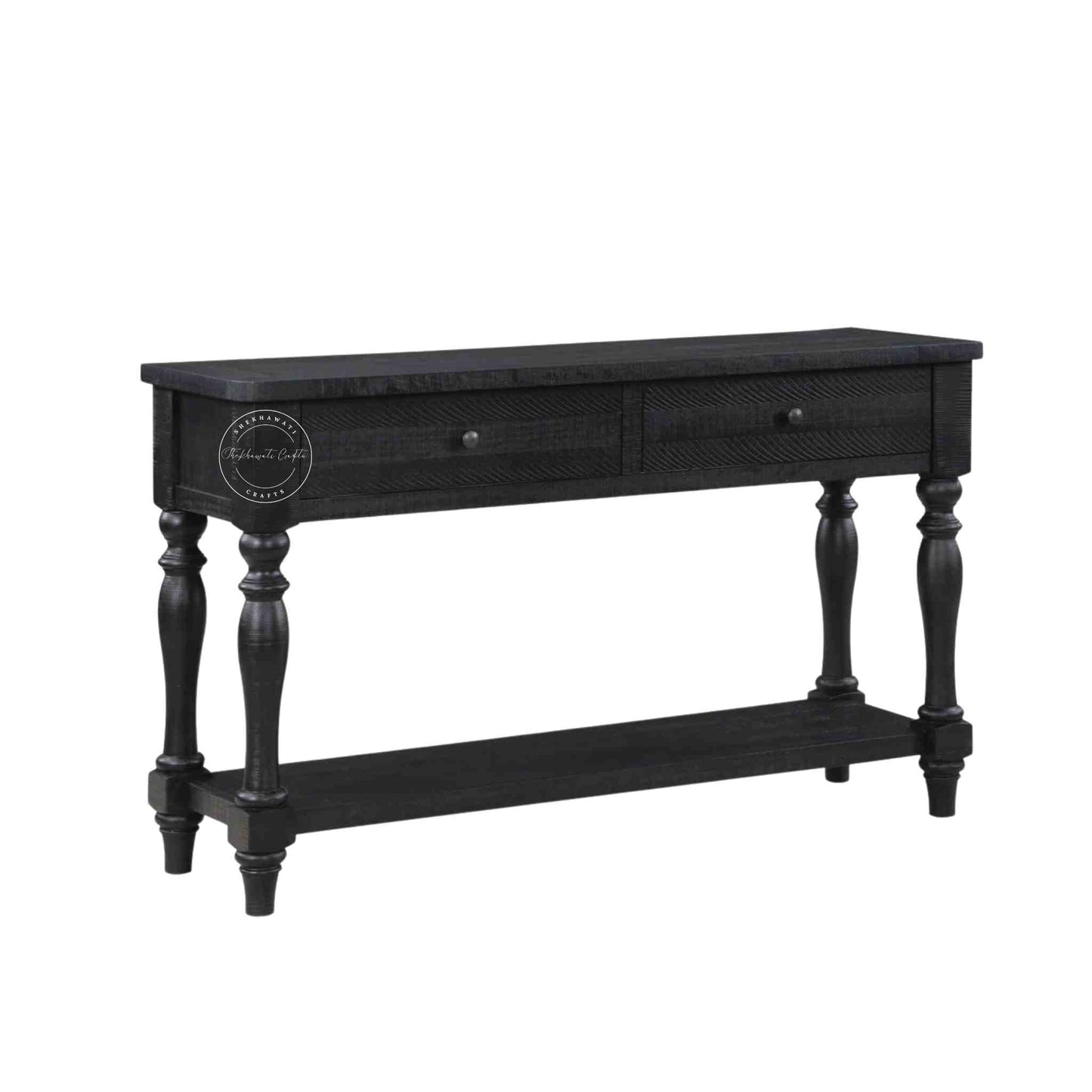 Julian console table is handcrafted from mango wood and a matte black finish.