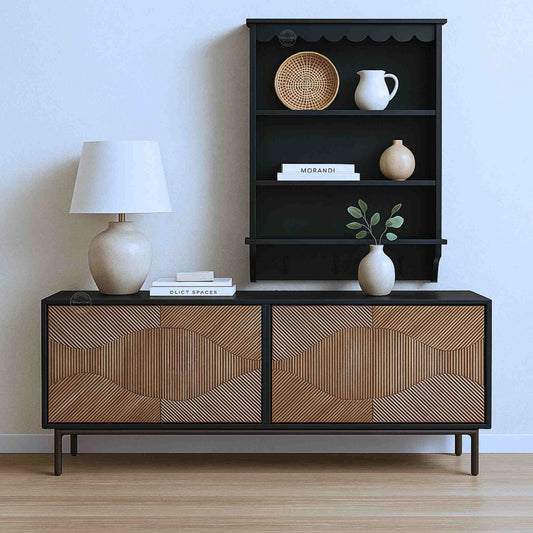 Kaari sideboard is handmade from mango wood with dual tone finish and iron legs.