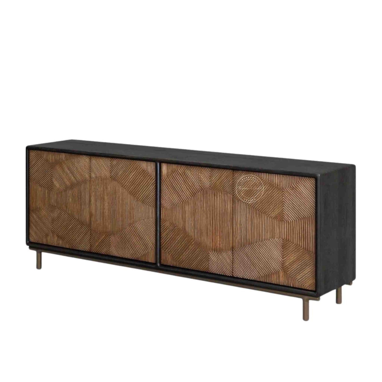 Kaari sideboard is handmade from mango wood with dual tone finish and iron legs.