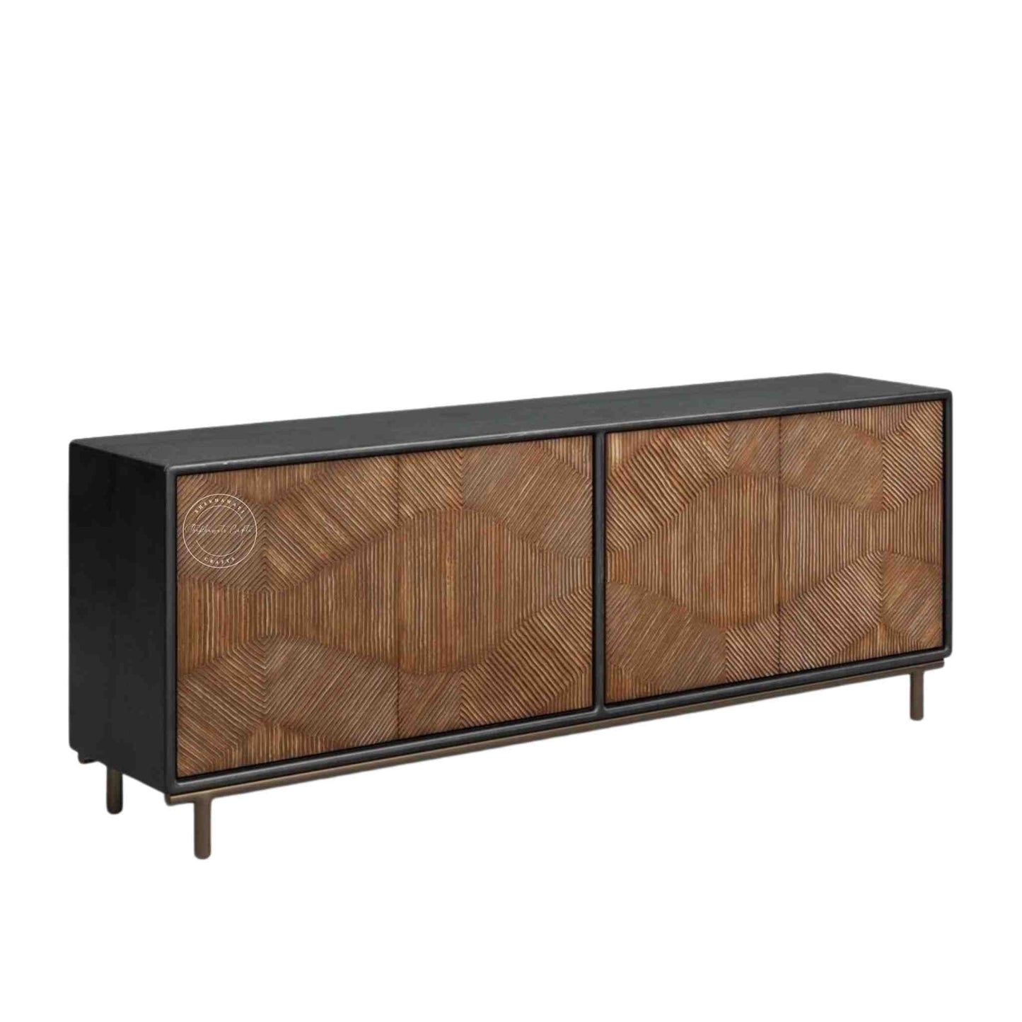 Kaari sideboard is handmade from mango wood with dual tone finish and iron legs.