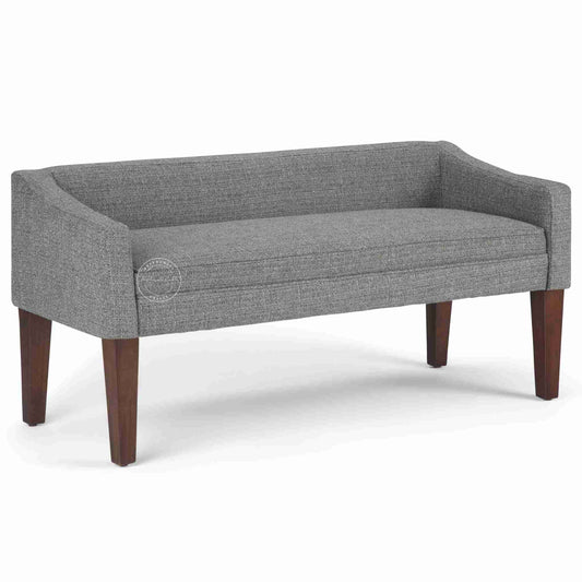 Layla Upholstered Bench is made from sheesham wood with premium jute fabric, featuring a low-height backrest, ideal for modern dining furniture and office furniture.