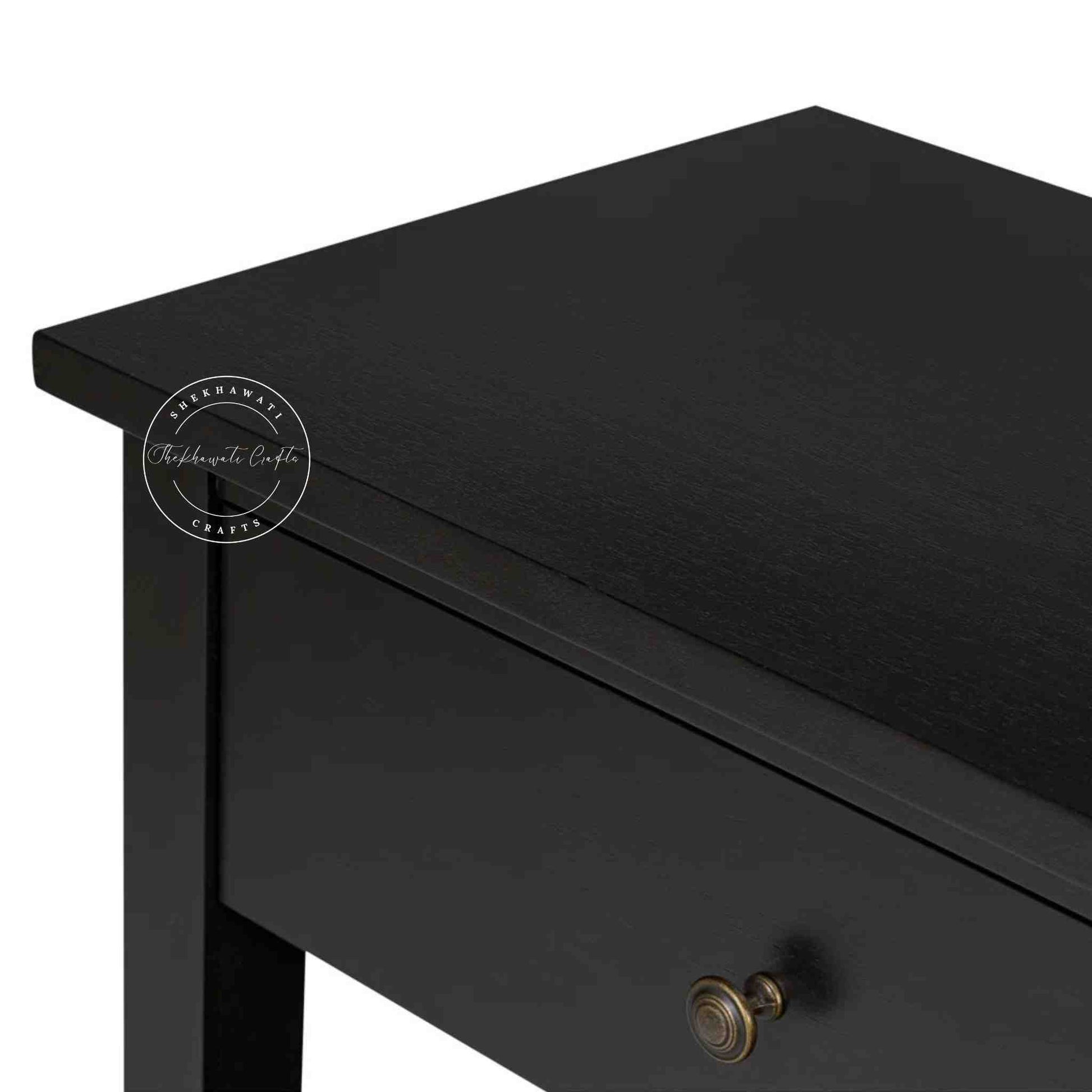 handmade Lego Mango Wood Nightstand Table with 1 drawer and matte black finish.