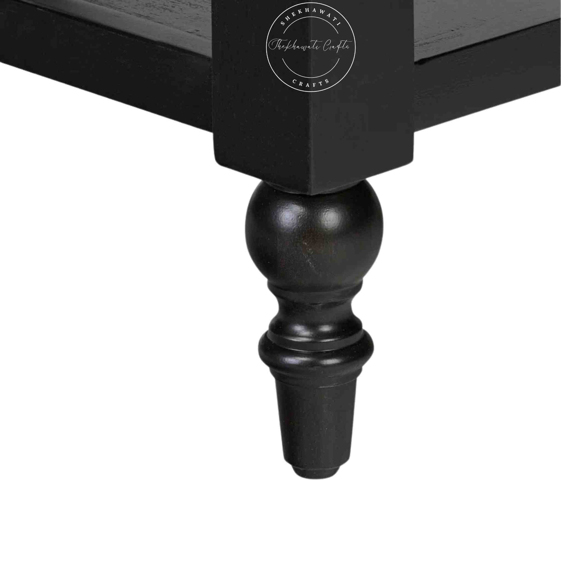 handmade Lego Mango Wood Nightstand Table with 1 drawer and matte black finish.