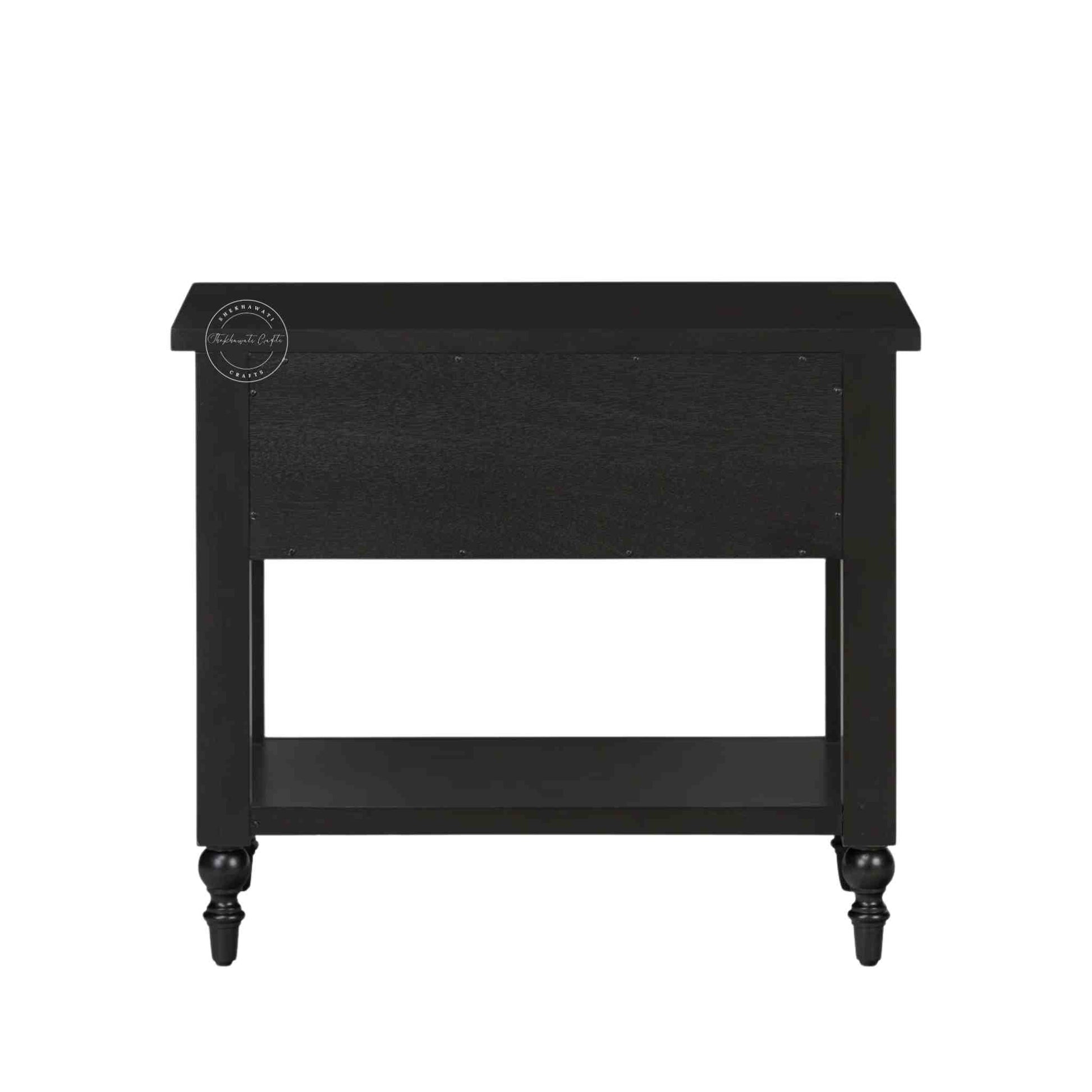 handmade Lego Mango Wood Nightstand Table with 1 drawer and matte black finish.