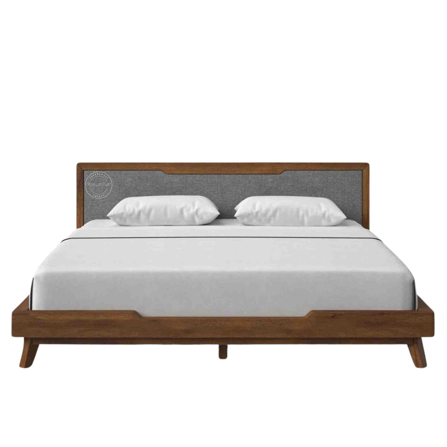 Majesta Elite Solid Wood King Size Bed, without storage upholstered bed with teak finish.