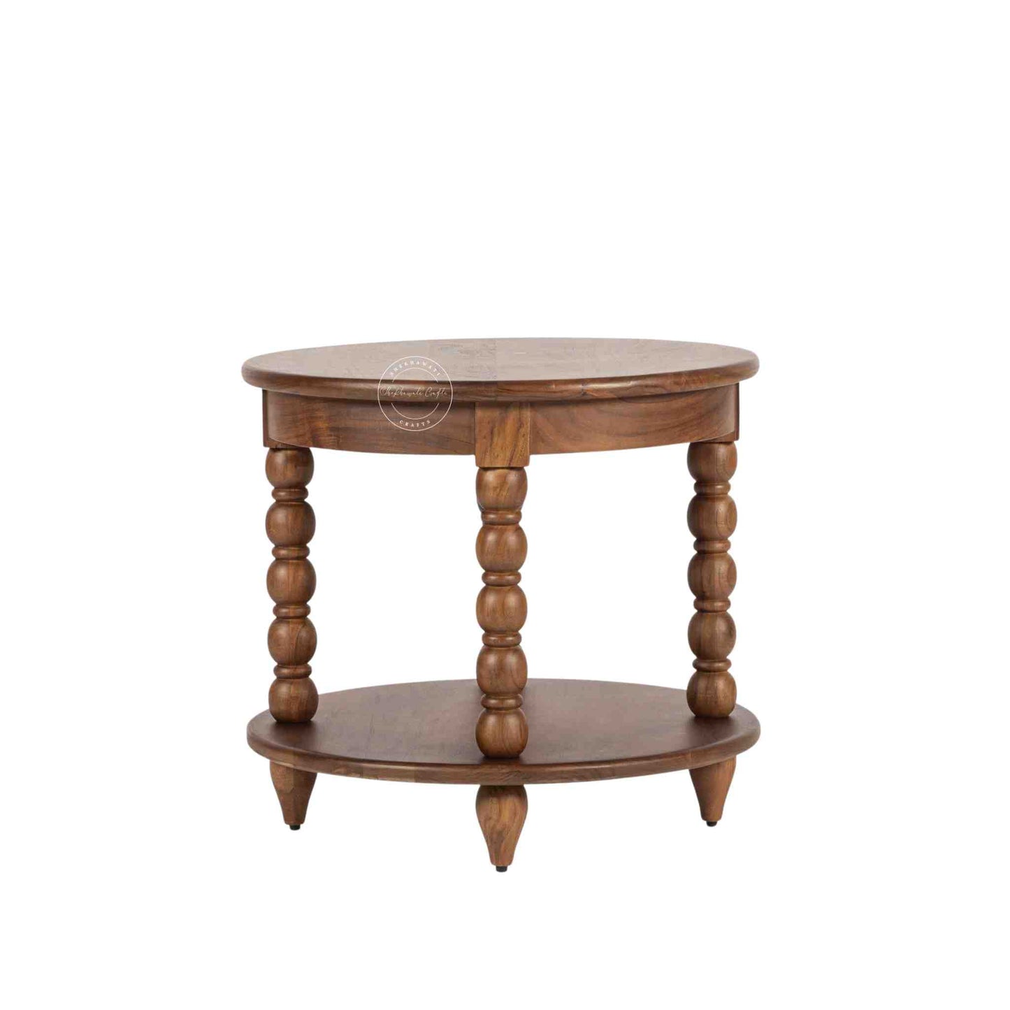Handmade Marieta Sheesham Wood Vintage End Table in a dark honey finish.