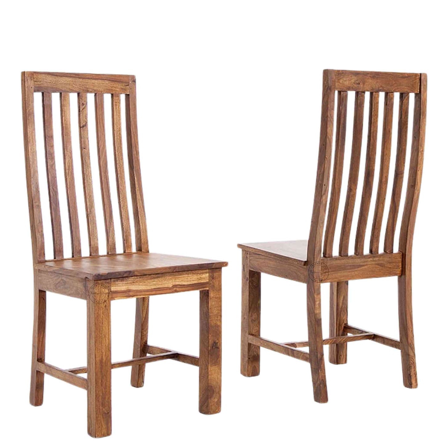 Handcrafted Maurice High Back Wooden Chair made of sheesham wood with a honey finish and added backrest support.