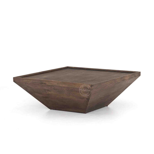 handmade mehraab solid wood coffee table with walnut finish.