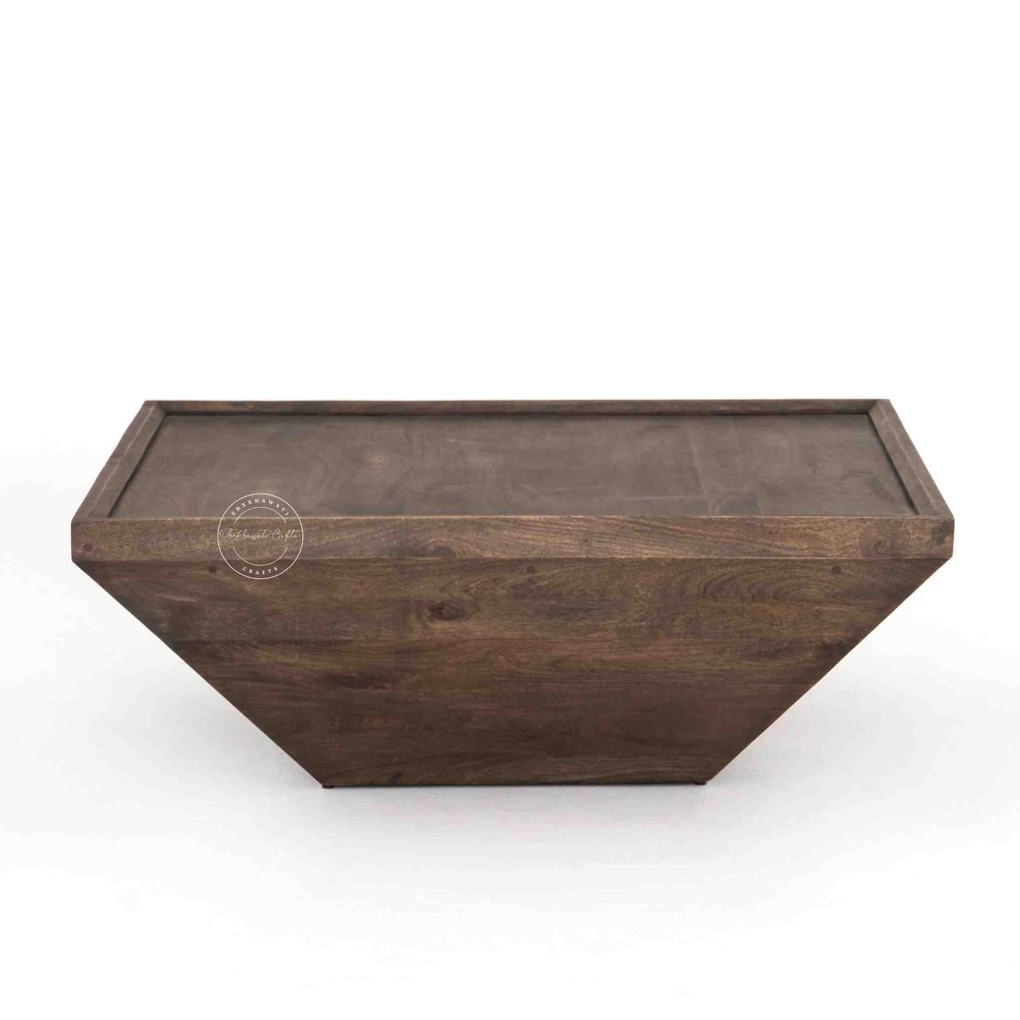 handmade mehraab solid wood coffee table with walnut finish.