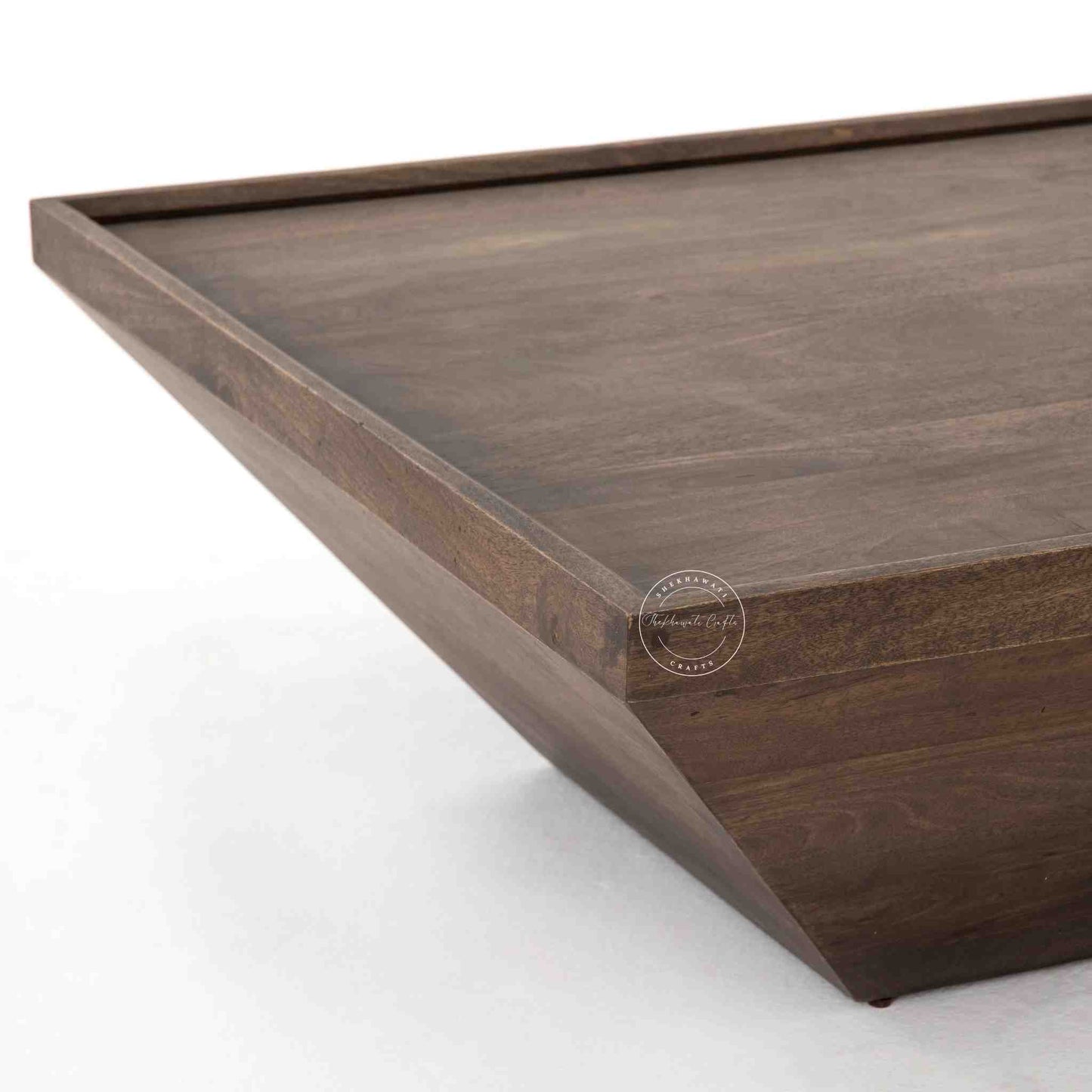 handmade mehraab solid wood coffee table with walnut finish.