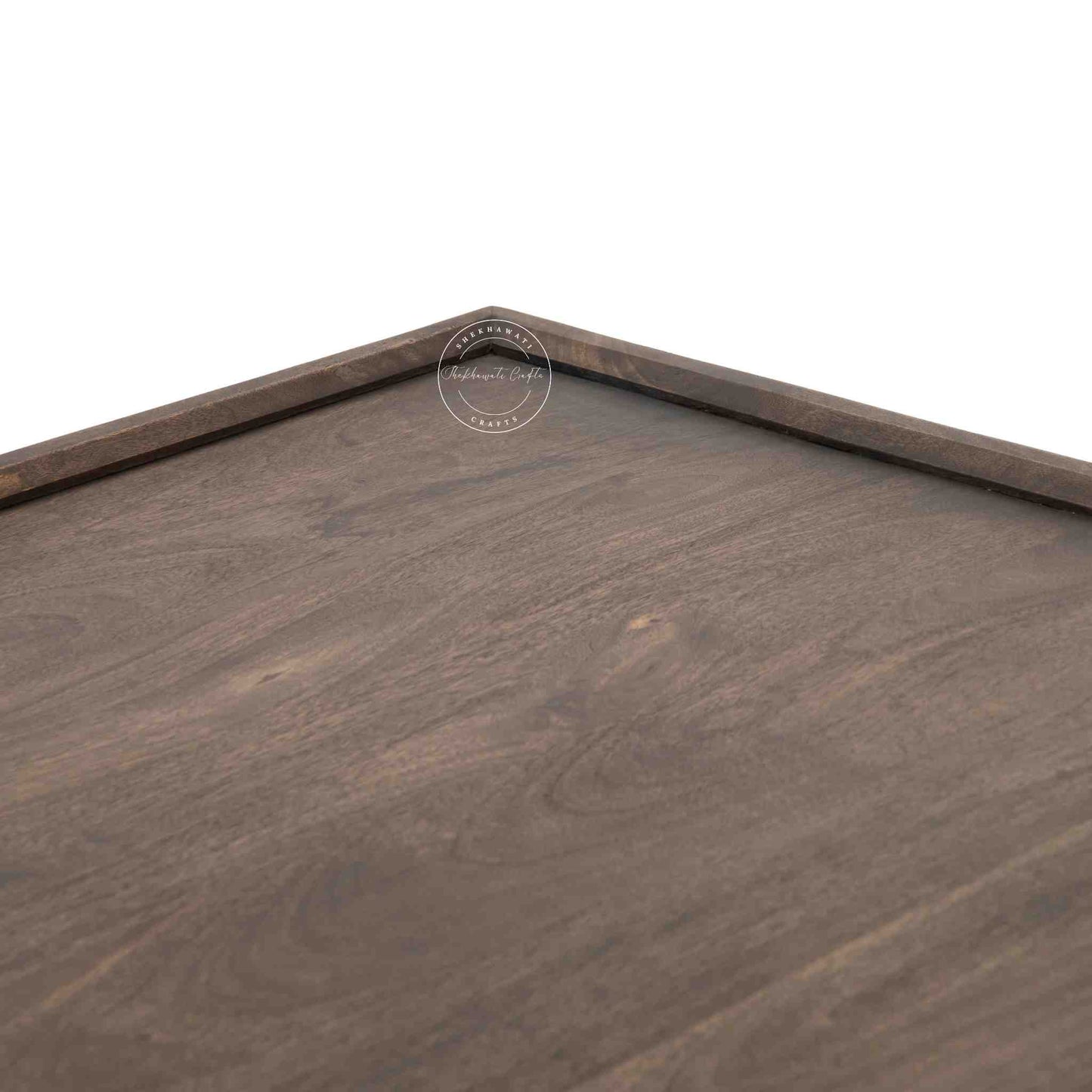 handmade mehraab solid wood coffee table with walnut finish.