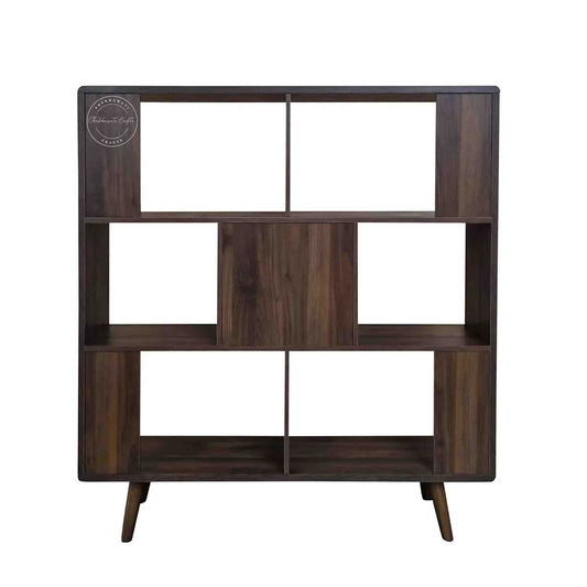 Morena bookshelf handcrafted with sheesham wood and a walnut finish.