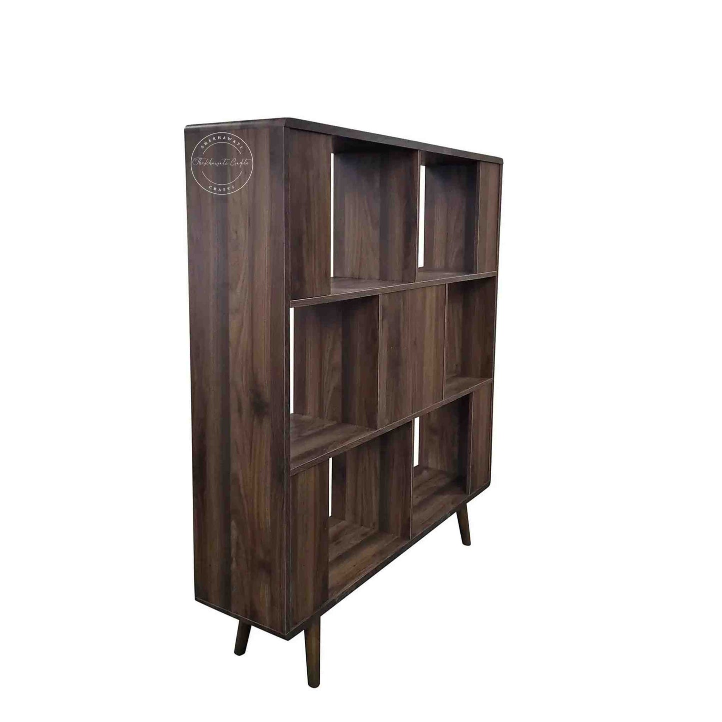 Morena bookshelf handcrafted with sheesham wood and a walnut finish.