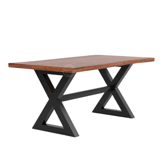 Myra live edge dining table is handcrafted with sheesham wood. This 6-seater wooden dining has a natural finish top and black finish legs.