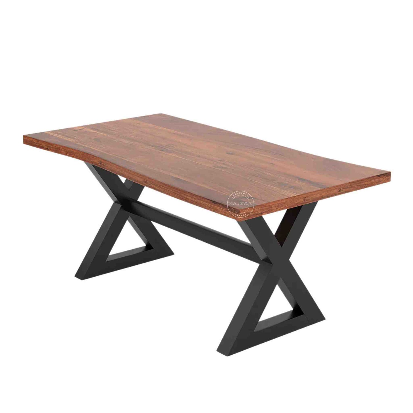 Myra live edge dining table is handcrafted with sheesham wood. This 6-seater wooden dining has a natural finish top and black finish legs.
