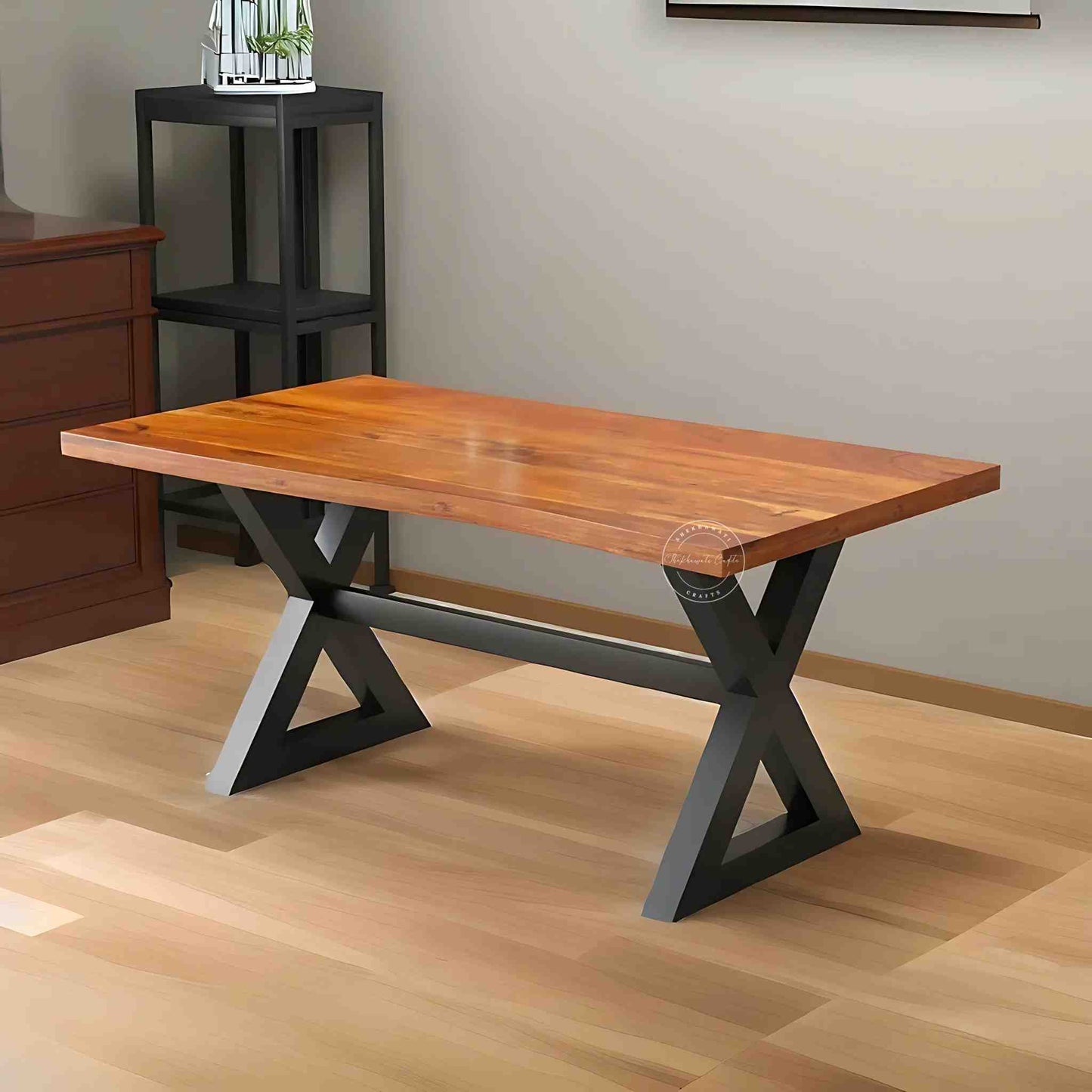 Myra live edge dining table is handcrafted with sheesham wood. This 6-seater wooden dining has a natural finish top and black finish legs.