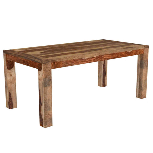 Odi Six Seater Wooden Dining Table crafted from sheesham wood, natural finish, detachable legs with DIY assemble design.