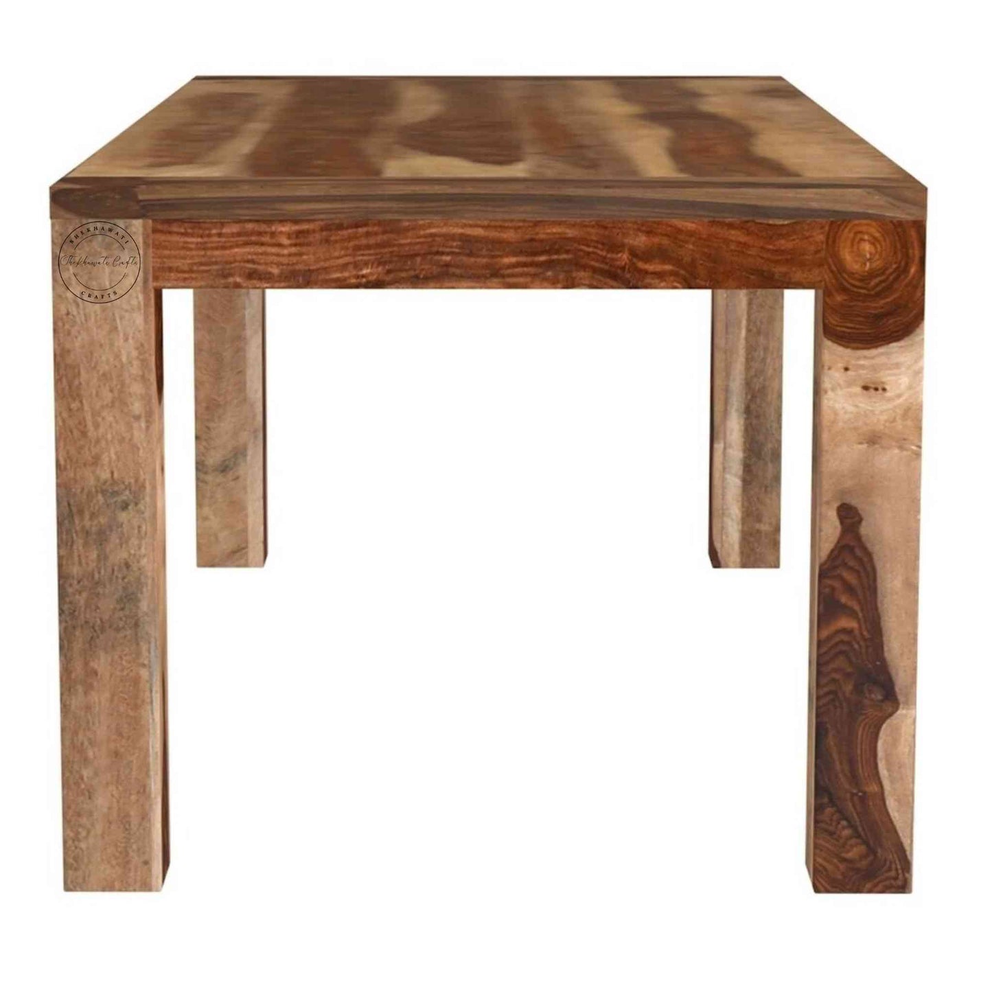Odi Six Seater Wooden Dining Table crafted from sheesham wood, natural finish, detachable legs with DIY assemble design.