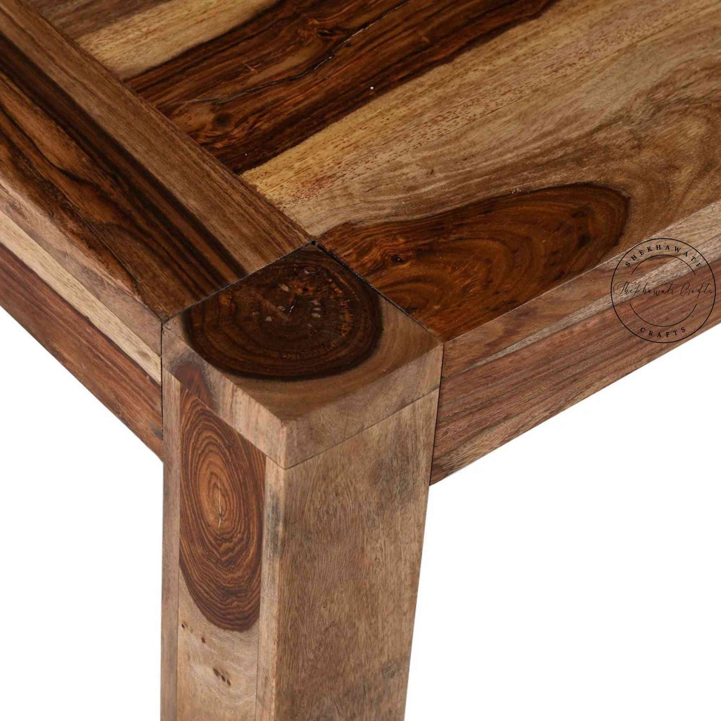 Odi Six Seater Wooden Dining Table crafted from sheesham wood, natural finish, detachable legs with DIY assemble design.