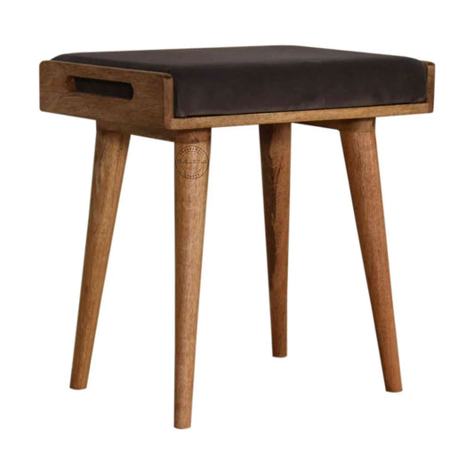 Oreo Stool is made from sheesham wood with a natural finish, detachable design, and cushion.