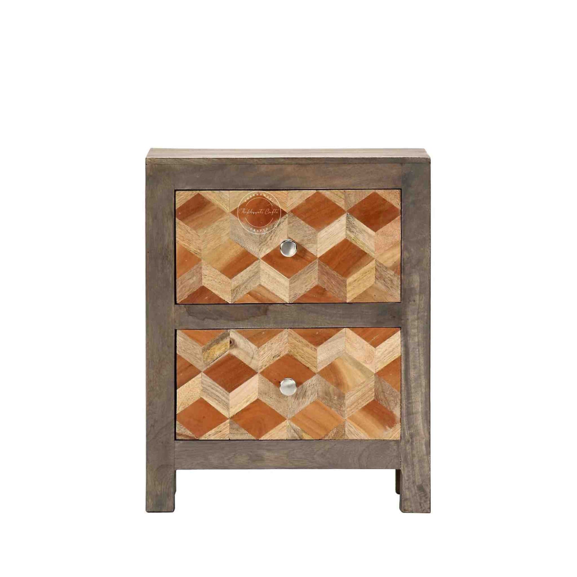 Orion bedside table is handcrafted from mango wood and dual tone finish with 2 drawers