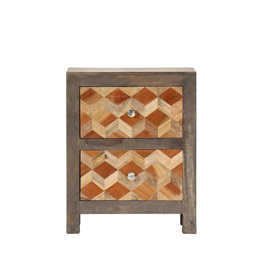 Orion bedside table is handcrafted from mango wood and dual tone finish with 2 drawers