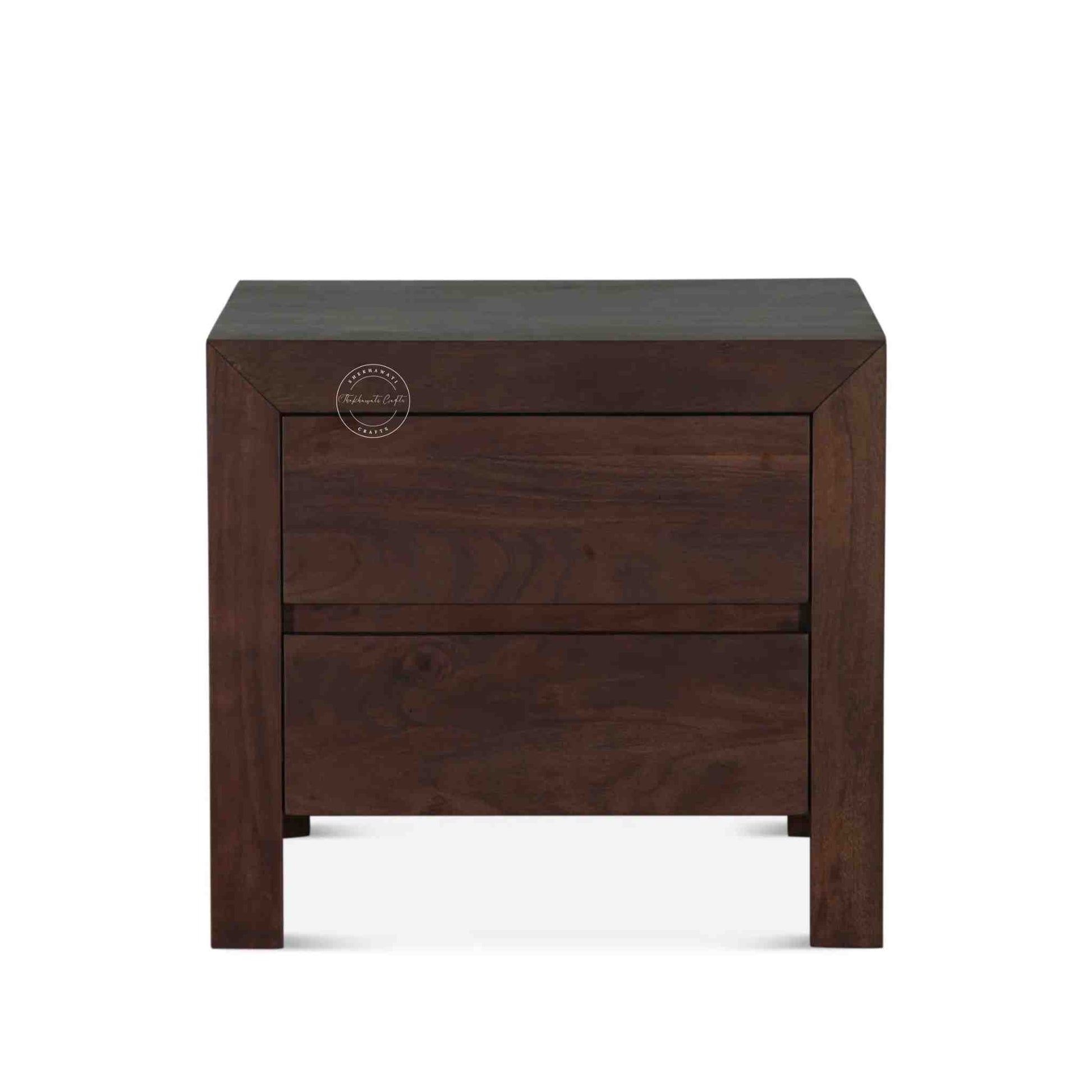 Palm Bedside Table is handcrafted from sheesham wood with 2 drawers