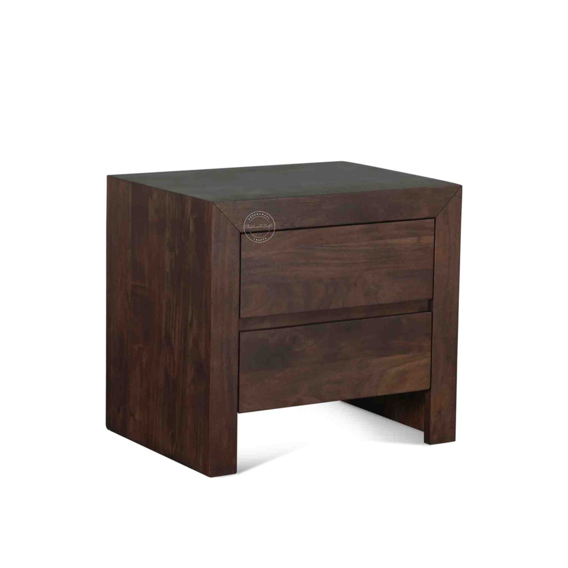Palm Bedside Table is handcrafted from sheesham wood with 2 drawers