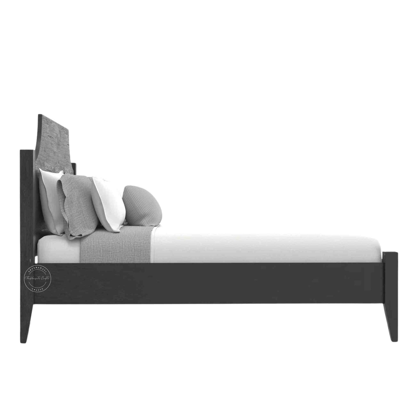 this wooden king size bed is crafted from sheesham wood and a black matte black finish.