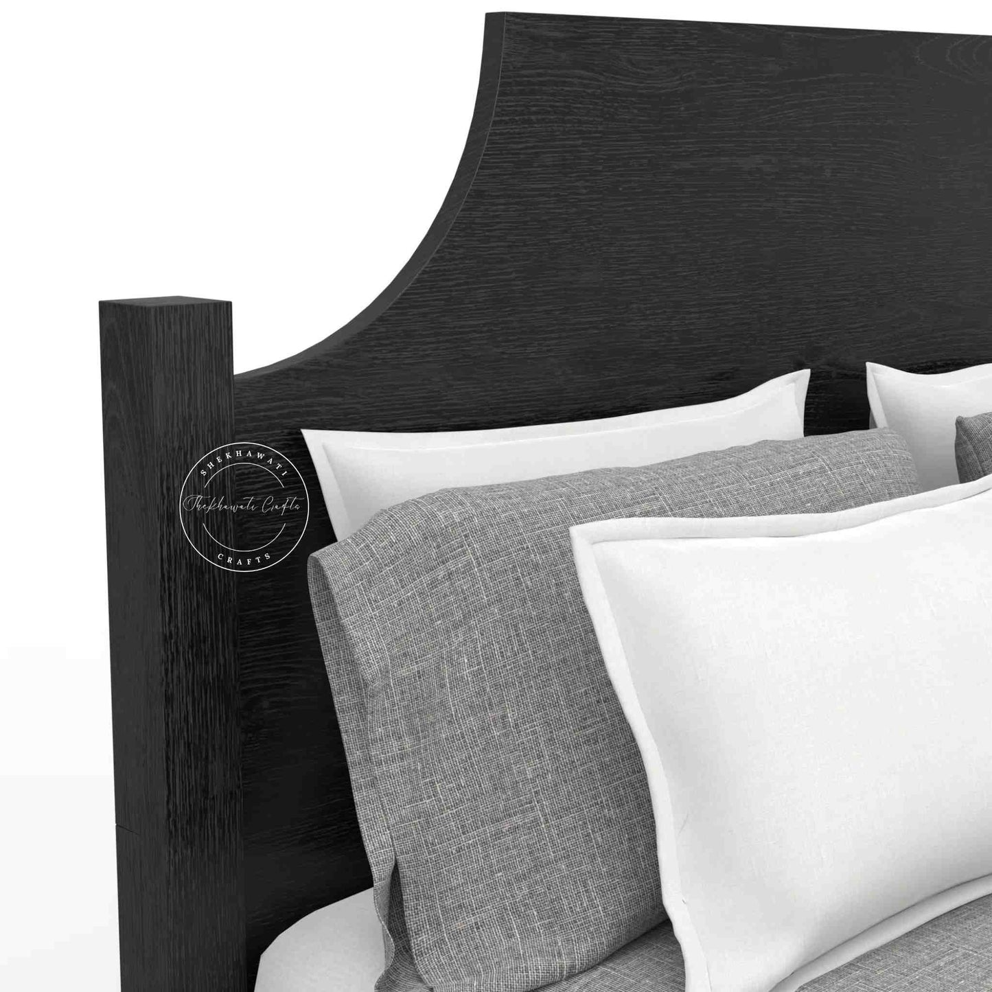 this wooden king size bed is crafted from sheesham wood and a black matte black finish.