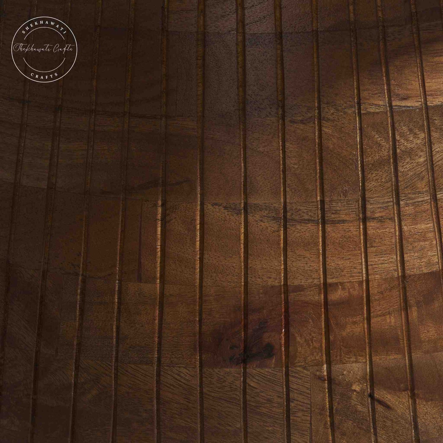 Handcrafted Round coffee table with a natural finish and crafted with mango wood.