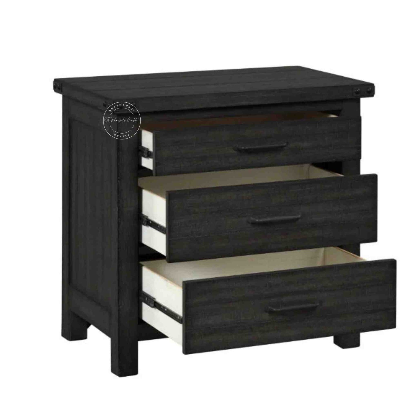 Ridhan Chest of Drawer is Handcrafted with mango wood with a matte black finish, a wooden cabinet with 3 drawers.
